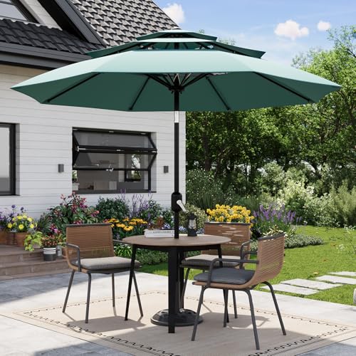 Garvee 10Ft 3-Tier Patio Umbrella, Outdoor Table Umbrella with Vents, Easy Crank and Push Button Tilt, Market Umbrella with 8 Sturdy Ribs for Pool, Deck, Yard, Garden -Turquoise - color: Turquoise, size: 10FT