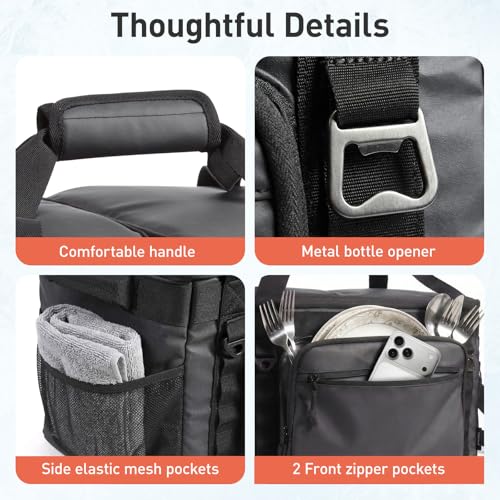 TOURIT Soft Sided Cooler Bag Insulated 30/48/60 Cans, Large Collapsible & Leakproof Ice Chest for Picnic, Beach, Camping, Travel - color: Black, size: 2Zone 30Can 22L