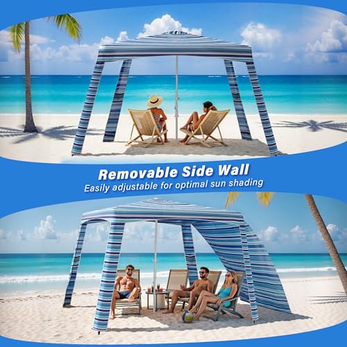 Beach Cabana-6.6x6.6’Beach Canopy with Side Wall,Portable Umbrella Tent with Sand Pockets for Family & Friends,Easy Up Beach Sun Shelter for Outdoor Patios,Backyards,and Camping,Stripe - style: Stripe