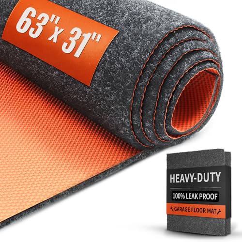 Heavy Duty Oil Spill Mat, Garage Floor Mat, 63" x 31" Waterproof Rubber Backing Oil Absorbent Pads, 1/5" Thick Reusable Under Auto Repair Mat for Garage Floor Surface Protection-Dark Gray - color: Dark Gray, size: 5' 3" x 2' 7"