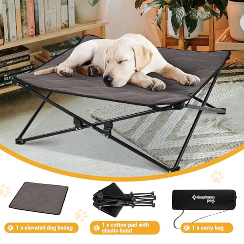 KingCamp Elevated Dog Bed for Medium Dogs, Outdoor Raised Cooling Pet Cot Bed with Washable Breathable Mesh & No-Slip Feet Perfect for Camping, Backyard, Indoor Use (Medium, Black) - size: 30.3"L x 30.3"W x 11.8"Th