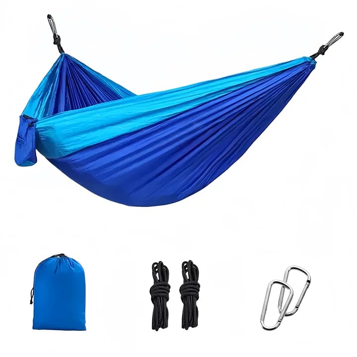 Camping Hammocks,Single Hammock with Tree Straps,Portable Lightweight Parachute Nylon Camping Gear for Outside Hiking Beach Backpack Survival Travel (Blue) - color: Blue