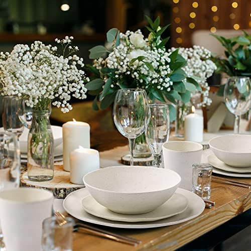 Morgiana Bamboo Dinnerware Set, 8-Pieces Reusable Tableware Set Eco-Friendly Bamboo Fiber Plates, Cups, Bowls for 2 Person (White) - color: Beige