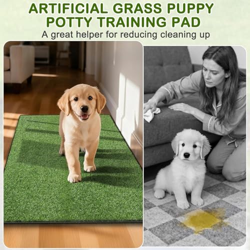 Artificial Grass for Dogs Potty, Reusable Pet Training Mat for Home and Travel, Washable Hemmed Edge Grass Pee Pad with Drainage Holes, Easy to Clean (19.8"x39.6") - size: 19.8"x39.6"