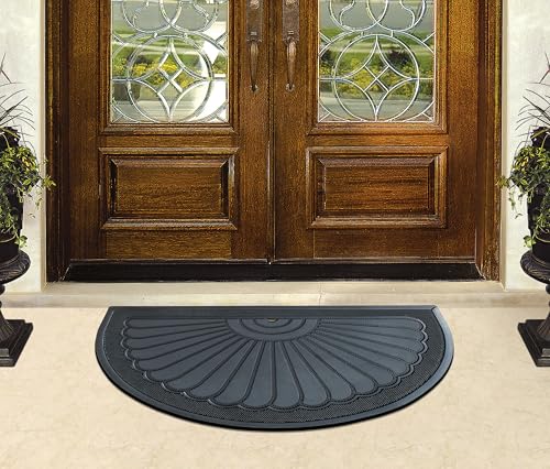 A1 Home Collections 100% Natural Rubber Doormat for Outside Entrance, Non-Slip Heavy Duty Front Door Mat, Thin Profile Hight Traffic Area Mats - 30" x 48", Sunburst Black Rubber - color: Sunburst Black Rubber