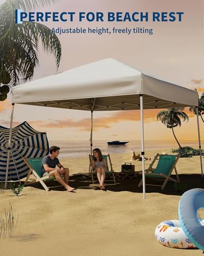 10x10ft Pop Up Canopy Tent with Slant Legs – Outdoor Instant Gazebo Shelter, UV-Resistant Waterproof Cover, Adjustable Height, Carrying Bag – 8x8ft Shade for Patio, Beach, Garden, Events - color: White