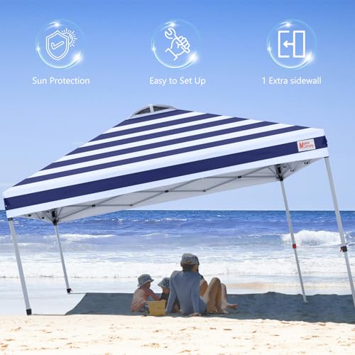 MASTERCANOPY Durable Pop-up Canopy Tent with 1 Sidewall (10'x10',Navy Blue Stripes) - color: Navy Blue Stripes, size: 10x10