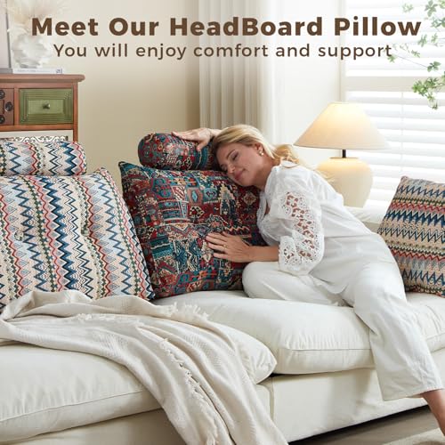 High-end comfortable bedside pillow, small triangular sponge headboard, queen latex long strip pillow, disassembleable reading bedside backrest pillow - color: Sparks Bloom, size: Queen