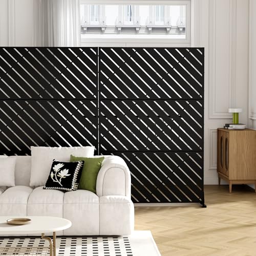 Casaphoria 72" H x 47" W Metal Outdoor Privacy Screen, Freestanding Decorative Divider for Patio, Deck, Balcony, and Garden with Stable Base, Black Bernard - color: Black Bernard