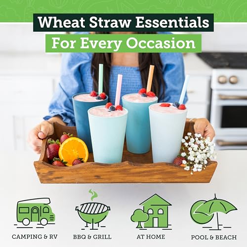 Grow Forward Premium Wheat Straw Cups - 20 oz Unbreakable BPA Free Hard Plastic Cups - Reusable Lightweight Plastic Drinking Glasses for Kitchen, Outdoor, Water, Camping, RV - Seascape - color: Seascape, size: 20oz