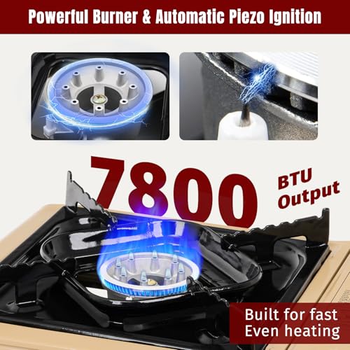 SHINESTAR Dual Fuel Camping Stove with Butane & Propane Compatibility, Portable Stove for Outdoor Cooking, Propane Adapter Hose, Wind Guard and Carrying Case Included (Fuel Not Included) - color: Khaki - 7800 BTU Dual Fuel with Windscreen