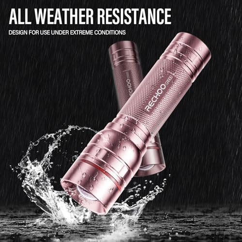 Rechargeable Flashlights High Lumens, G1000 Super Bright Flash Light 2 Pack, Small Zoomable LED Flashlight with 3 Lighting Modes, Portable Flashlights for Camping Essentials, Gift for Women (Pink) - color: Rose Pink, size: 2 Pack