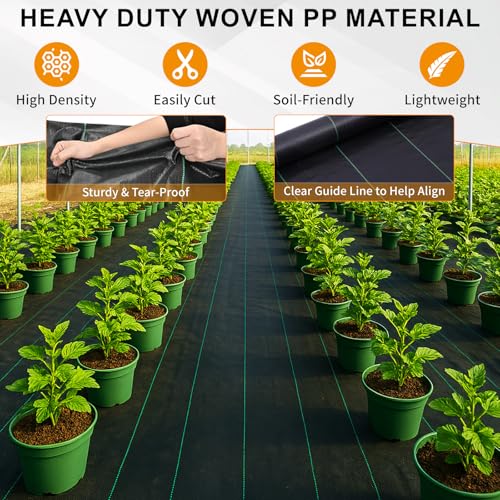 6FT X 328FT Garden Weed Barrier Landscape Fabric Heavy Duty Ultra Thick Premium Weeds Control Mat Ground Cover Weed Block Gardening Mat, 40 Ground Stakes Included - size: 6ft x 328ft