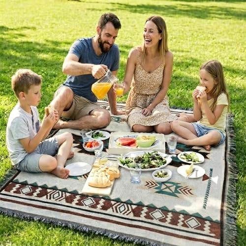 White Picnic Blanket, Extra Large Soft Cotton Gauze Picnic Rug 71"x71", Lightweight Breathable Blanket, Machine Washable for Beach, Camping, Park, Couples (Canyon Hues - No Straps) - color: Canyon Hues
