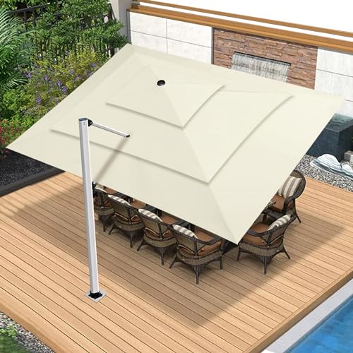 EliteShade USA APOLLO 3-Tier 10x13FT Full Aluminum Cantilever Patio Umbrella for Outdoor Restaurant Garden Courtyard Deck Pool and Marketing with Light (No battery), Natural - color: Natural, style: 10x13FT Apollo