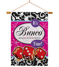 Its Bunco Time House Flag Dowel Set Interests Game Night Dice Poker Bingo Hobbies Leisure Activity Small Decorative Gift Yard Banner Made In USA 28 X 40 - size: House Flag Set 28"x 40" w/ Indoor Hanger
