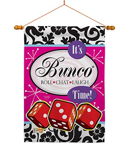 Its Bunco Time House Flag Dowel Set Interests Game Night Dice Poker Bingo Hobbies Leisure Activity Small Decorative Gift Yard Banner Made In USA 28 X 40 - size: House Flag Set 28"x 40" w/ Indoor Hanger