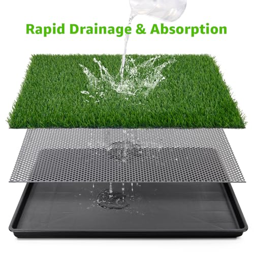 LOOBANI 35x23in Large Dog Litter Box: Dog Grass Pad with Tray with 2×Artificial Grass Pads + 1×Drainage Grate - Quickly Absorbent Portable Patio Potty for Balcony Apartment Indoor Outdoor Use