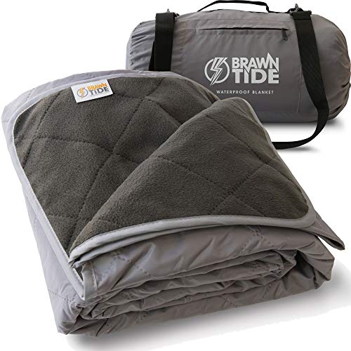 BRAWNTIDE Large Outdoor Waterproof Blanket - Extra Thick Fleece, Warm, Windproof, Sandproof, Quilted, 82" x 55", Ideal for Beaches, Picnics, Camping, Stadiums, Dogs, Car - color: Gray