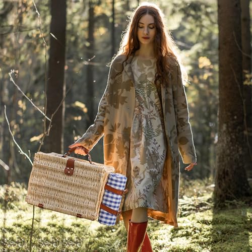 HappyPicnic Picnic Basket Set for 2 - Wicker Picnic Basket with Waterproof Blanket & Insulated Liner, Large Handmade Willow Hamper with Cutlery Kit for Outdoor, Picnic, Camping, Party, Holidays (Blue) - color: Blue