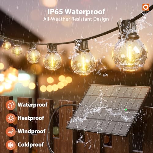 addlon 198FT(192+6) Solar String Lights Outdoor Waterproof, 60+4 LED Shatterproof Bulbs with Remote, 3 Light Modes, Dimmable, Timable, G40 Patio Lights for Large Backyard, Garden, Wedding Party Decor - size: 192+6FT