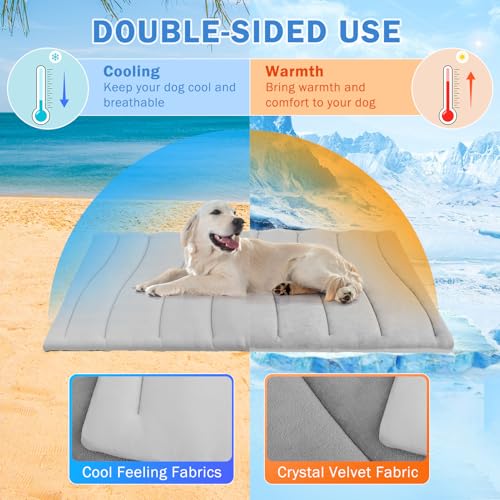 SCENEREAL Dog Cooling Mat for Crate, Thicken Self-Cooling Dog Pad Reversible (Cool & Warm), 48"x28" Pet Cool Bed for M Large XL Dogs,Kennel Sofa Mats Machine Washable, Durable Non-Toxic Gel, Outdoor - color: Grey, size: Large(48" L x 28" W x 1.0" HT)