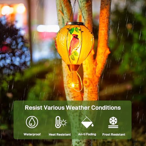Large Hot Air Balloon Cardinal Solar Lantern Lights with Flame, Green Glass Balloon Lantern Waterproof Outdoor Decor for Garden Yard Patio, Birthday Mother's Day Gifts for Moms Women - color: Cardinal Green