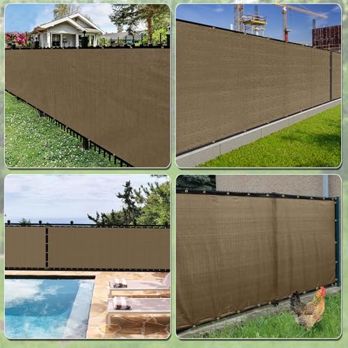 Privacy Fence Screen,with Gloves, 8X50FT Heavy Duty 220GSM 98% Blockage Privacy Screen Fence for Outdoor Wall Garden Yard Backyard (Brown) - color: Brown, size: 8x50 Ft