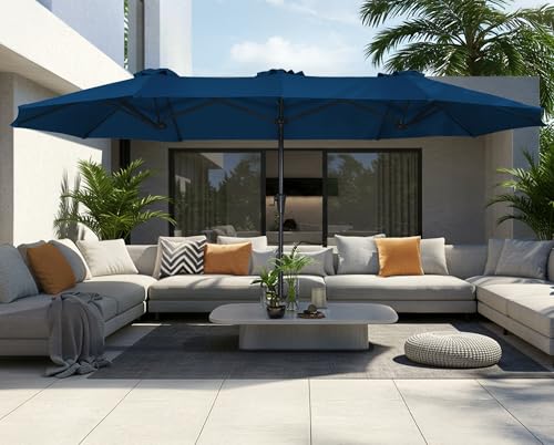 SUPERJARE 13FT Outdoor Umbrella for Patio, Double sided Pool Umbrellas with Fade Resistant Canopy, Large Table Umbrella for Deck, Market, Backyard - Navy Blue(No Base) - color: Navy Blue, size: 13FT