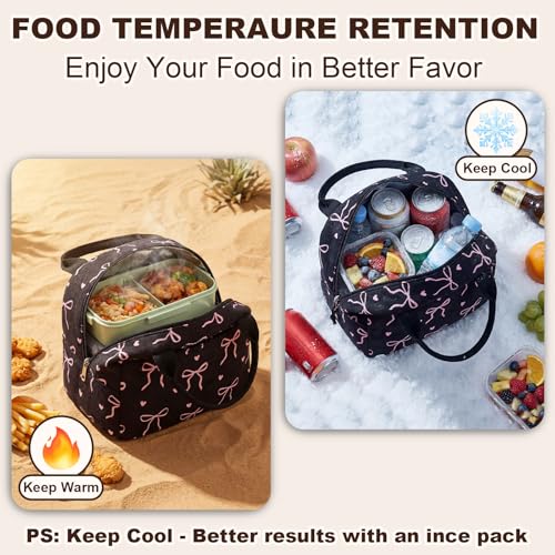 LEDAOU Lunch Box for Women Insulated Lunch Bag Corduroy Lunch Tote Bags Leakproof Cooler Lunch Case for Travel Work Picnic (Bow Tie Black) - color: Bow Tie Black