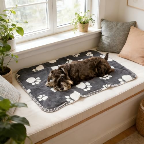 Kritter Planet Waterproof Small Dog Blanket, Paw Print Soft Puppy Blanket,Washable Furniture Protector, Dog Blanket for Car,Reversible Sherpa Fleece Couch Cover for Small Pets - color: Dark Grey Paw, size: 20x30 Inches