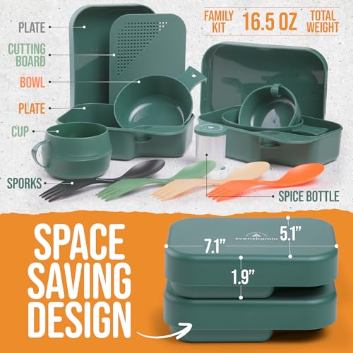 Camping Mess Kit with Plate, Bowl, Cup, Spork and Utensils, Reusable Plastic Camping Dinnerware Set, Lightweight BPA Free Dishware for Backpacking, Hiking, Picnic, Travel, Outdoor - size: 4 Person kit