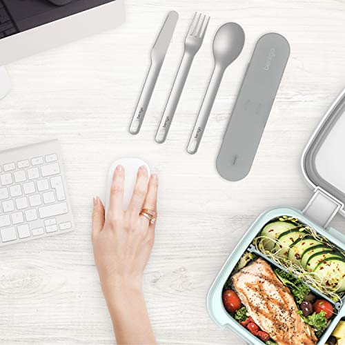 Bentgo Stainless Travel Utensil Set - Reusable 3-Piece Silverware Set with Carrying Case, High-Grade Premium Steel, BPA-Free Case, Eco-Friendly - Ideal for Travel, Camping, and Office Use (Gray) - color: Gray