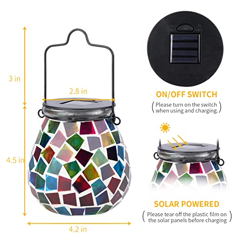 Afirst Mosaic Solar Lanterns Outdoor - Glass Hanging Solar Lights Hollow Out Waterproof Table Lamp Outdoor Decorative for Garden, Patio, Holiday Party Outdoor Decoration - style: Cube
