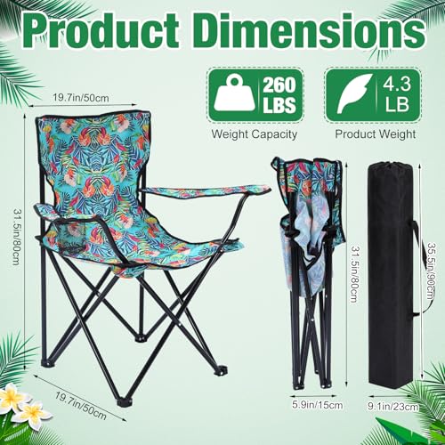 4 Pcs Folding Camping Chairs with Tropical Pattern Portable Outdoor Chairs with Armrests & Carry Bags, Travel Lightweight Installation-Free Chair for Camping, Picnic & Beach(Fresh Bloom) - style: Fresh Bloom
