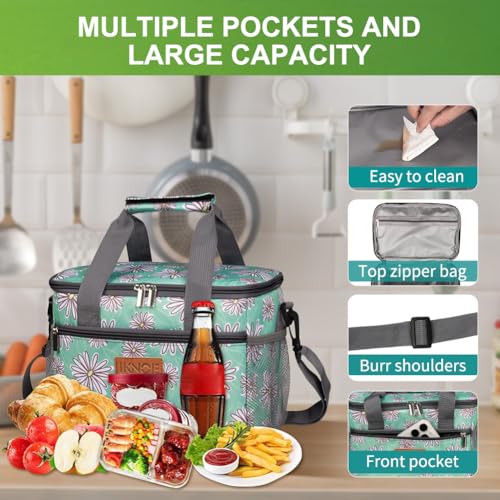 iknoe Insulated Lunch Bag, Foldable 8.5L Cooler Bag for Men & Women, Leakproof Thermal Design, Great for Office, Picnic, Travel, Lunch Box, Nattier Blue - color: Daisy, size: Medium