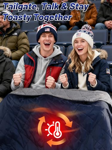 Aulock 55''W x 80''L Warm Outdoor Stadium Blanket Waterproof - Portable & Windproof Navy Blanket with Sherpa Fleece Lining for Camping Winter Cold Weather - color: Navy, size: 55'' W x 80''L