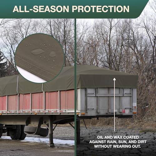 CCS Waterproof Canvas Tarp Cover – Heavy Duty Duck Cloth, Waxed Canvas Tarpaulin with Rustproof Brass Grommets for Camping, Construction, Equipment & Outdoor Use (Olive Drab, 8x12 Ft) - color: Olive Drab, size: 8 by 12 Feet