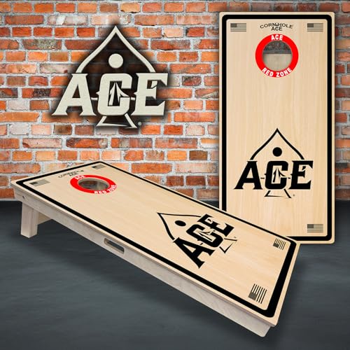 CornholeAce ACE PRO Professional Cornhole Boards - No Bounce! Triple Wide Legs, 3/4" Baltic Birch Plywood, Handles, Regulation Size (4x2ft), Tournament Style, Made in USA - color: ACE Red Zone