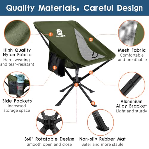 Raynesys 2 Pack Portable Camping Chair, Flexible 360° Rotation, 8 Seconds Quick Setup Folding Camping Chair, 3.8Lb Lightweight Travel Chairs for Easy Carry to Hiking, Sporting, Beach, Army Green - color: Army Green, size: 2 Pack