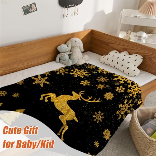 YeeJu Christmas Throw Blanket Kids Small Black Gold Reindeer Snowflake Blanket for Girls Boys Child Baby Bed Soft Lightweight Fuzzy Fleece Blankets and Throws Xmas Winter Holiday Blanket 40x50 - color: Chrsitmas-12, size: 40"x50"