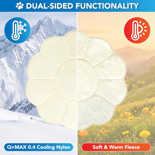 PetAmi Dog Cooling Mat, Flower Shape, Pet Pad with Cooling Nylon & Soft Fleece, Q-Max > 0.4 Reversible All Season Blanket for Dogs & Cats, Medium 44x44 in, Beige - color: Beige, size: Medium