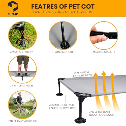 Elevated Dog Bed with Canopy |Included Travel Bag| |XL Size Portable Dog Bed|Widened Anti Slip Feet & Rain Resistant|Cooling|Elevated|Raised Cot for Large Dogs|Removable Shade