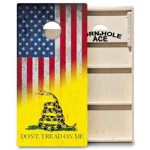 CornholeAce ACE PRO American Flag Cornhole Board Set - No Bounce! Triple Wide Legs, 3/4" Baltic Birch Plywood, Handles, Regulation Size (4x2ft), Tournament Style, Made in USA - color: USA-DTOM