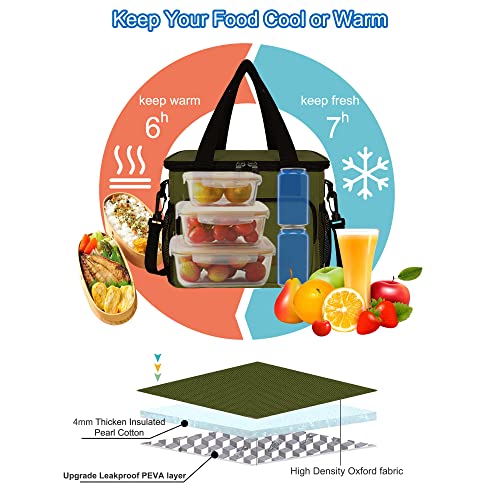 Femuar Lunch Bags for Women/Men, Insulated Lunch Bag for Work Office Picnic - Large Lunch Cooler Bag Leakproof Lunch Box with Adjustable Shoulder Strap for Adults - Army Green - color: 9-Army green, size: Medium Size