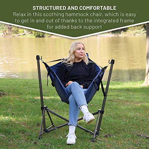 Timber Ridge Portable Hammock Camping Chair, Padded Folding Swing Hammock Chair with Stand, Heavy Duty Hammock Camp Chair with Carry Bag for Outdoor Beach Fishing Trips Patio, Supports 300LBS, Blue - color: Blue
