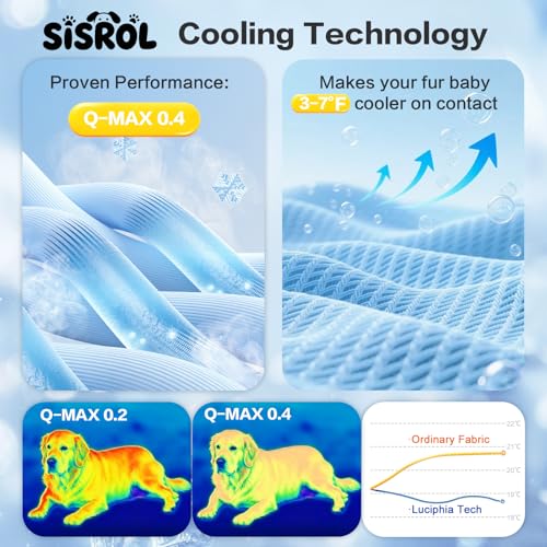 SISROL Cooling Mat for Dogs & Cats, Q-Max>0.4 Chill Fiber Pet Cooling Pad, Washable Non-Slip Non-Toxic Portable Cooling Bed for Small Medium Large Pets, Indoor & Outdoor Use - size: X-Large (59"x40")
