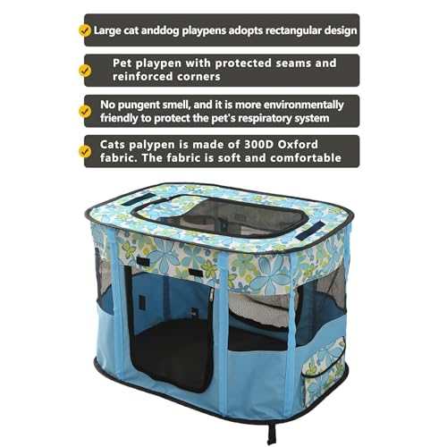 Foldable Pet Playpen, cat playpen, Puppy Play Pen for Indoors (Medium, Blue)