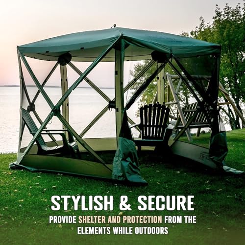 CLAM Quick-Set Pop Up Screen Tent, Venture, 9 x 9 ft, Instant Setup Green Portable Outdoor Gazebo Canopy Shelter, Compact Bug-Free Camping Tent for Backyard, Beach, Tailgating - Green - style: Green