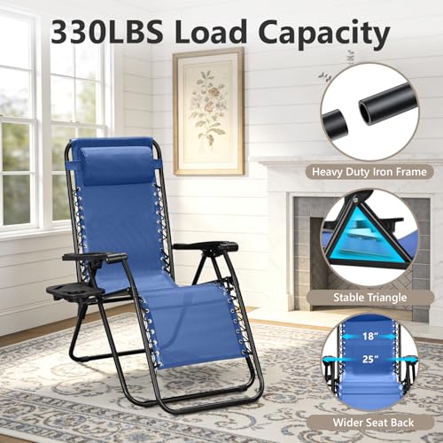 Zero Gravity Chairs Set of 2, Adjustable Lounge Chair Outdoor Recliner, Folding Reclining Lawn Chair, Anti Gravity Chair with Pillow & Cup Holder for Pool Camping Sunbathing Beach Patio